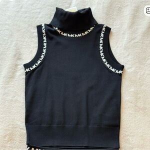 Michael Kors Black Sleeveless Turtleneck with MK Contrast Trim